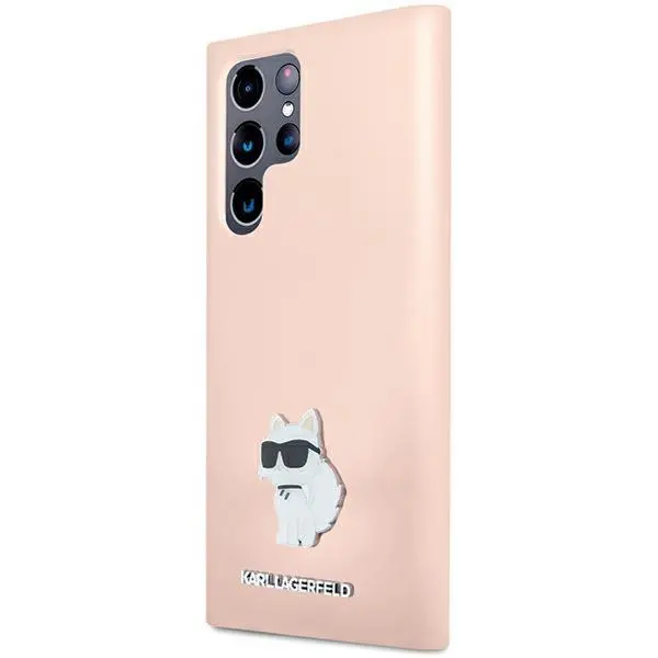 Etui Karl Lagerfeld Silicone Choupette Metal Pin do Samsung Galaxy S24 Ultra Rózowy