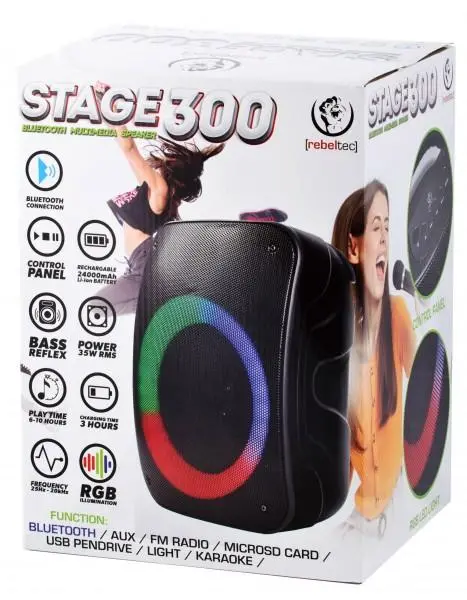 Głośnik Bluetooth Rebeltec Stage 300 35W Radio FM Czarny