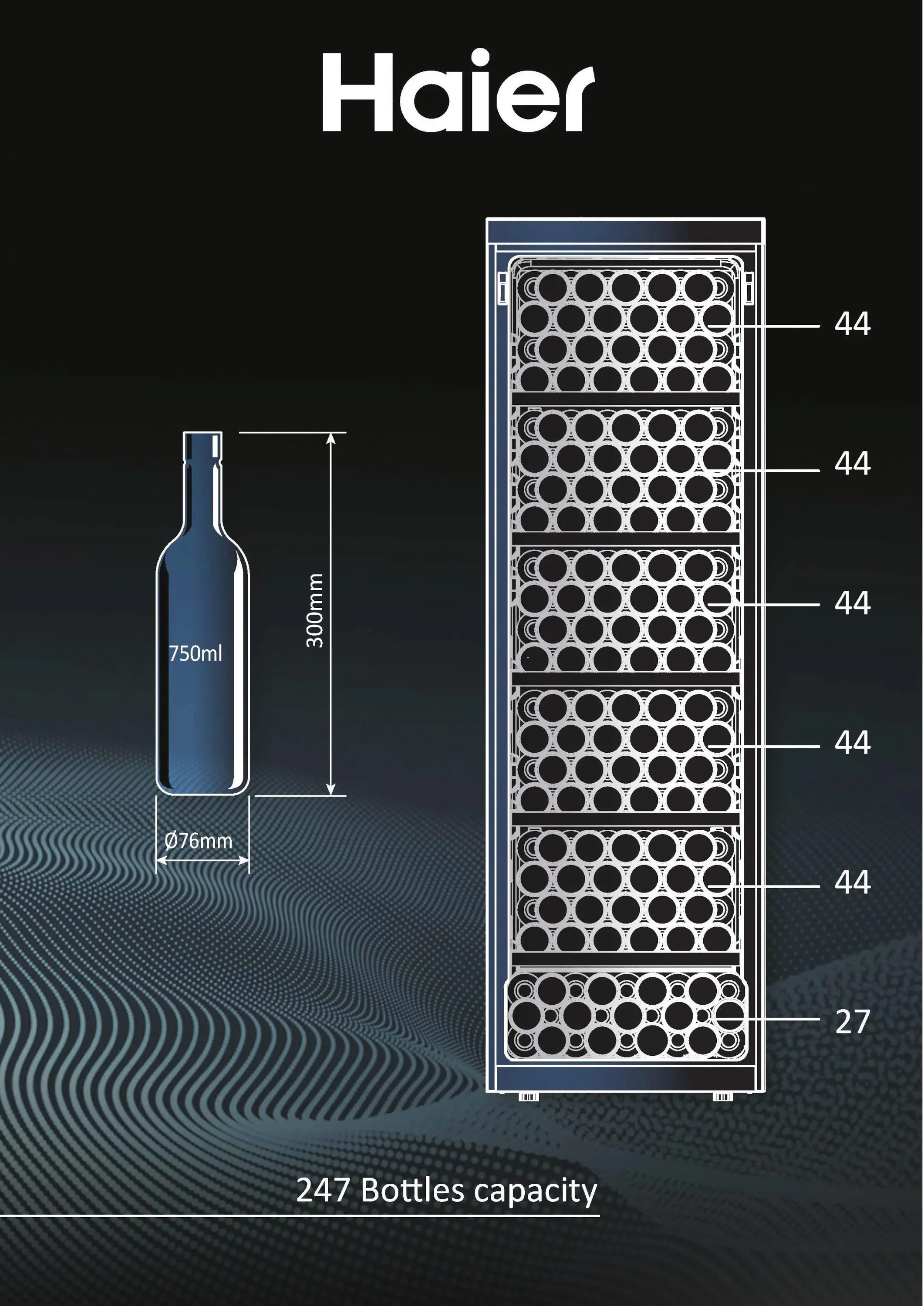 Chłodziarka do wina Haier Wine Bank Series 7 HWS247FDU1 247 miejsc na butelki