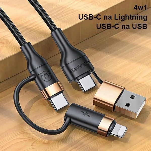 Kabel USAMS U62 2xUSB-C USB Lightning SJ483USB01 1,2m Czarny