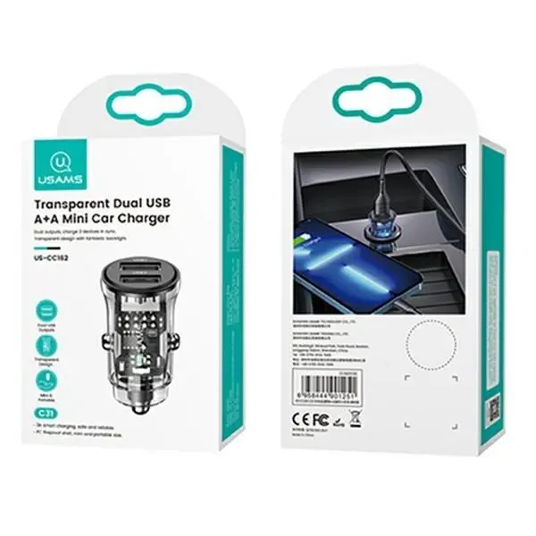 Ładowarka samochodowa USAMS C31 2xUSB-A Fast Charge 3A Czarny