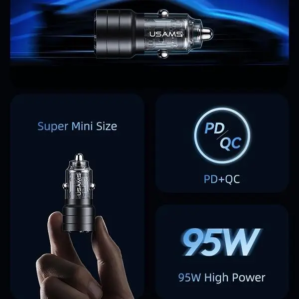 Ładowarka samochodowa USAMS C36 USB+USB-C Fast Charge 95W Czarny