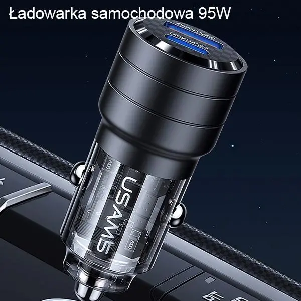Ładowarka samochodowa USAMS C36 USB+USB-C Fast Charge 95W Czarny