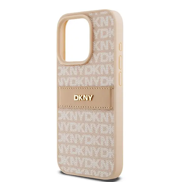 Etui DKNY Hardcase Leather Mono Stripe & Metal Logo iPhone 15 Pro Różowy