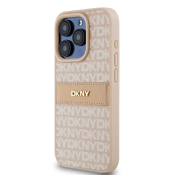 Etui DKNY Hardcase Leather Mono Stripe & Metal Logo iPhone 15 Pro Różowy