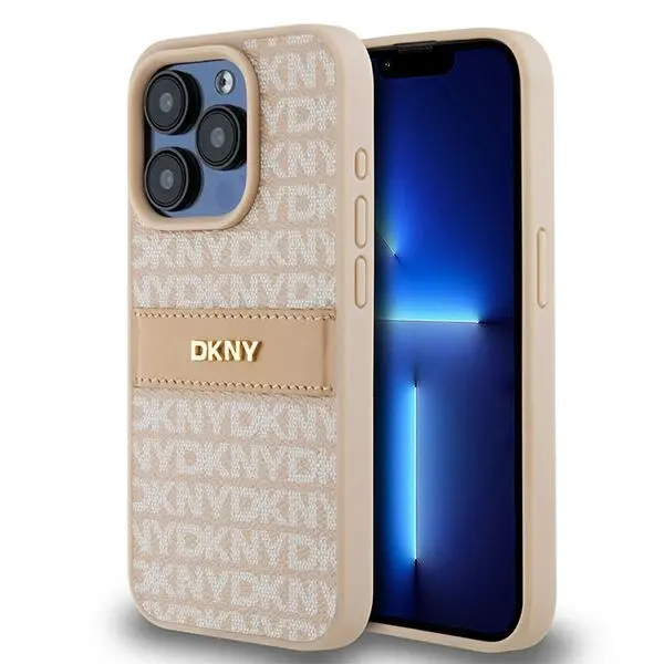 Etui DKNY Hardcase Leather Mono Stripe & Metal Logo iPhone 15 Pro Różowy