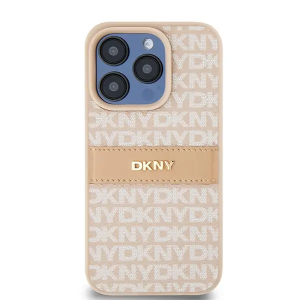 Etui DKNY Hardcase Leather Mono Stripe & Metal Logo iPhone 15 Pro Różowy