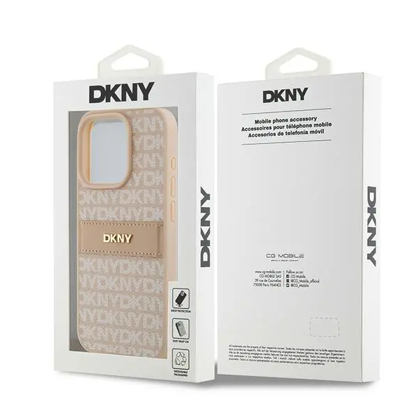 Etui DKNY Hardcase Leather Mono Stripe & Metal Logo iPhone 15 Pro Różowy