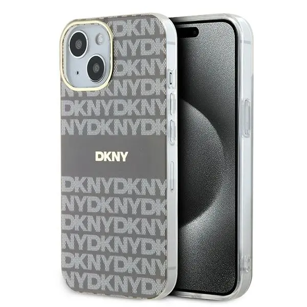Etui DKNY IML Mono & Stripe MagSafe do iPhone 15 Beżowy