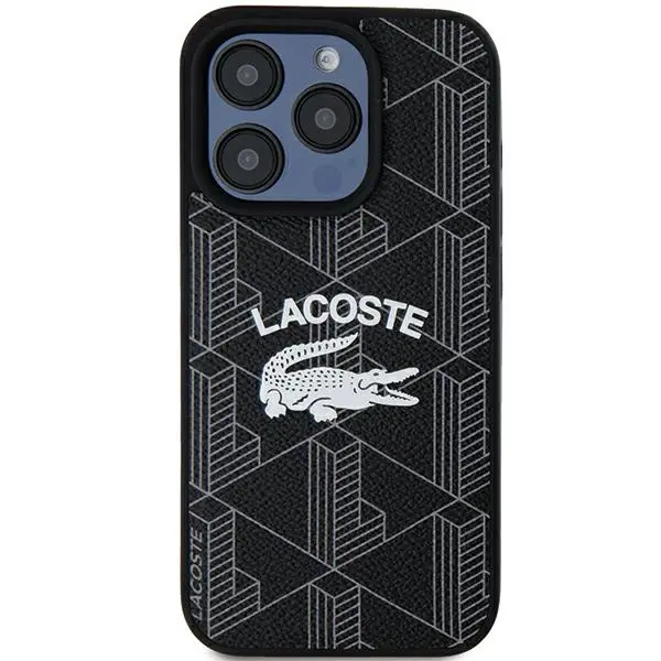 Etui Lacoste hardcase Monogram Vintage Logo MagSafe do iPhone 15 Pro Max Czarny