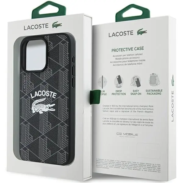Etui Lacoste hardcase Monogram Vintage Logo MagSafe do iPhone 15 Pro Max Czarny