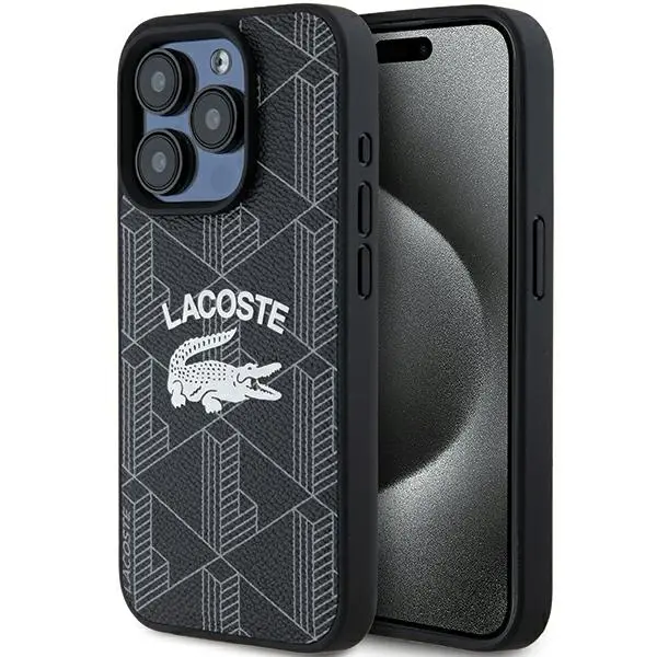 Etui Lacoste hardcase Monogram Vintage Logo MagSafe do iPhone 15 Pro Max Czarny
