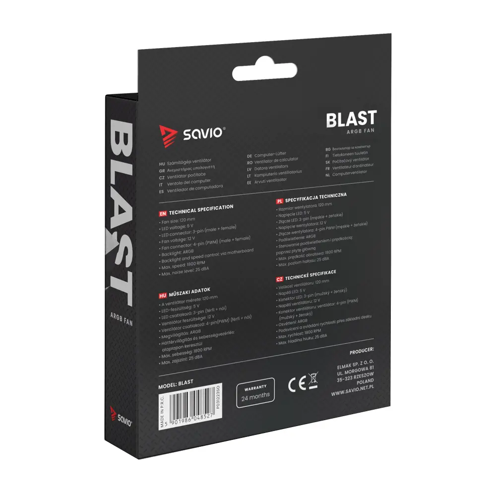 Wentylator Savio Blast 120mm ARGB Czarny