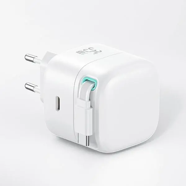Ładowarka sieciowa USAMS CC202TC01 1xUSB-C ze zwijanym kablem Lighning PD+QC 35W Czarny