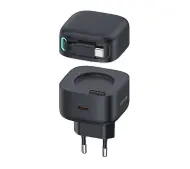 USAMS CC202TC01 1xUSB-C ze zwijanym kablem Lighning PD+QC 35W Czarny