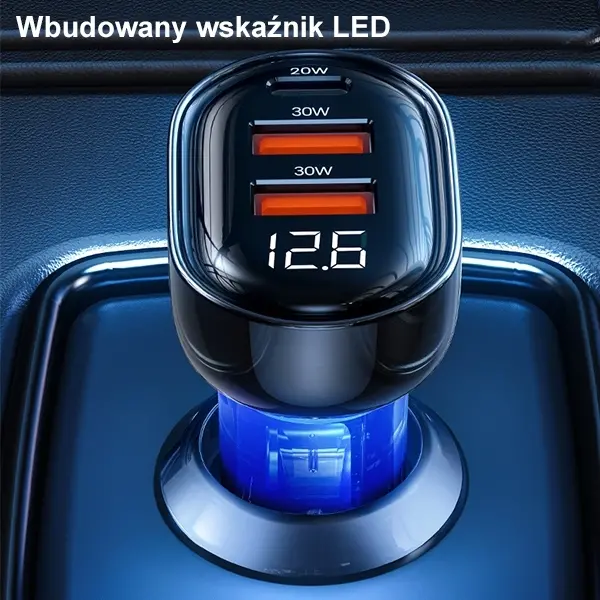 Ładowarka samochodowa USAMS CC159CC02 2xUSB+1XUSB-C 80W Niebieski