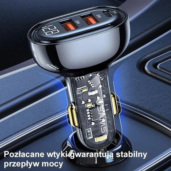 Ładowarka samochodowa USAMS CC159CC02 2xUSB+1XUSB-C 80W Niebieski