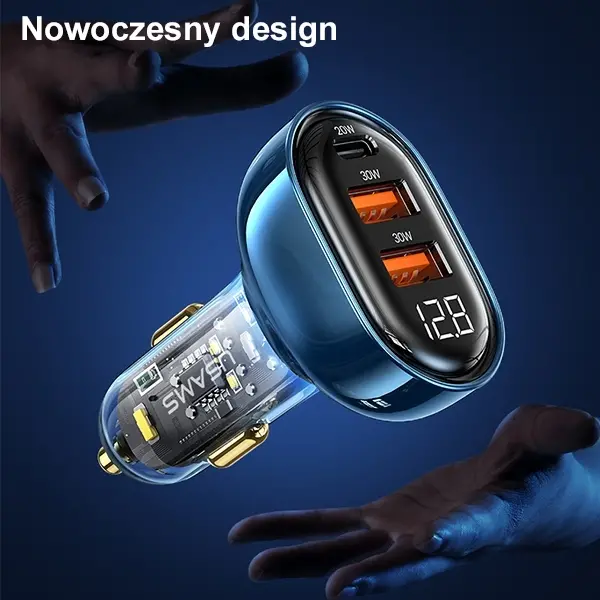 Ładowarka samochodowa USAMS CC159CC02 2xUSB+1XUSB-C 80W Niebieski