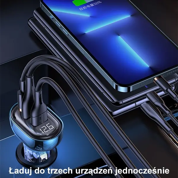 Ładowarka samochodowa USAMS CC159CC02 2xUSB+1XUSB-C 80W Niebieski