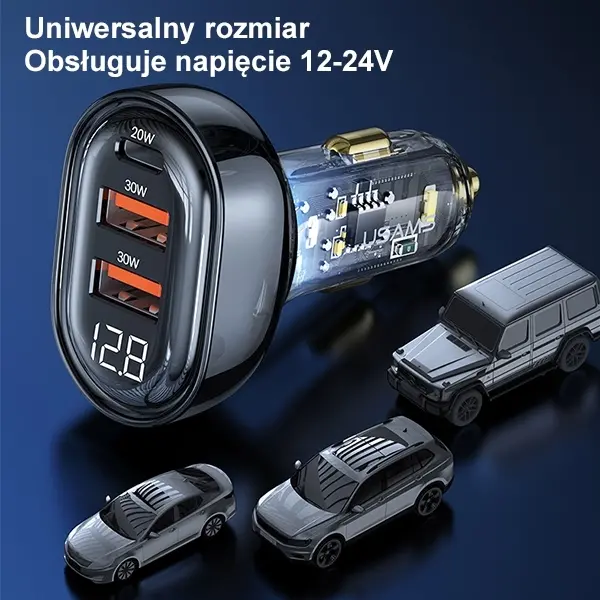 Ładowarka samochodowa USAMS CC159CC02 2xUSB+1XUSB-C 80W Niebieski