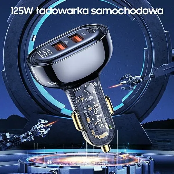 Ładowarka samochodowa USAMS CC158CC02 2XUSB+1XUSB-C 125W Niebieski