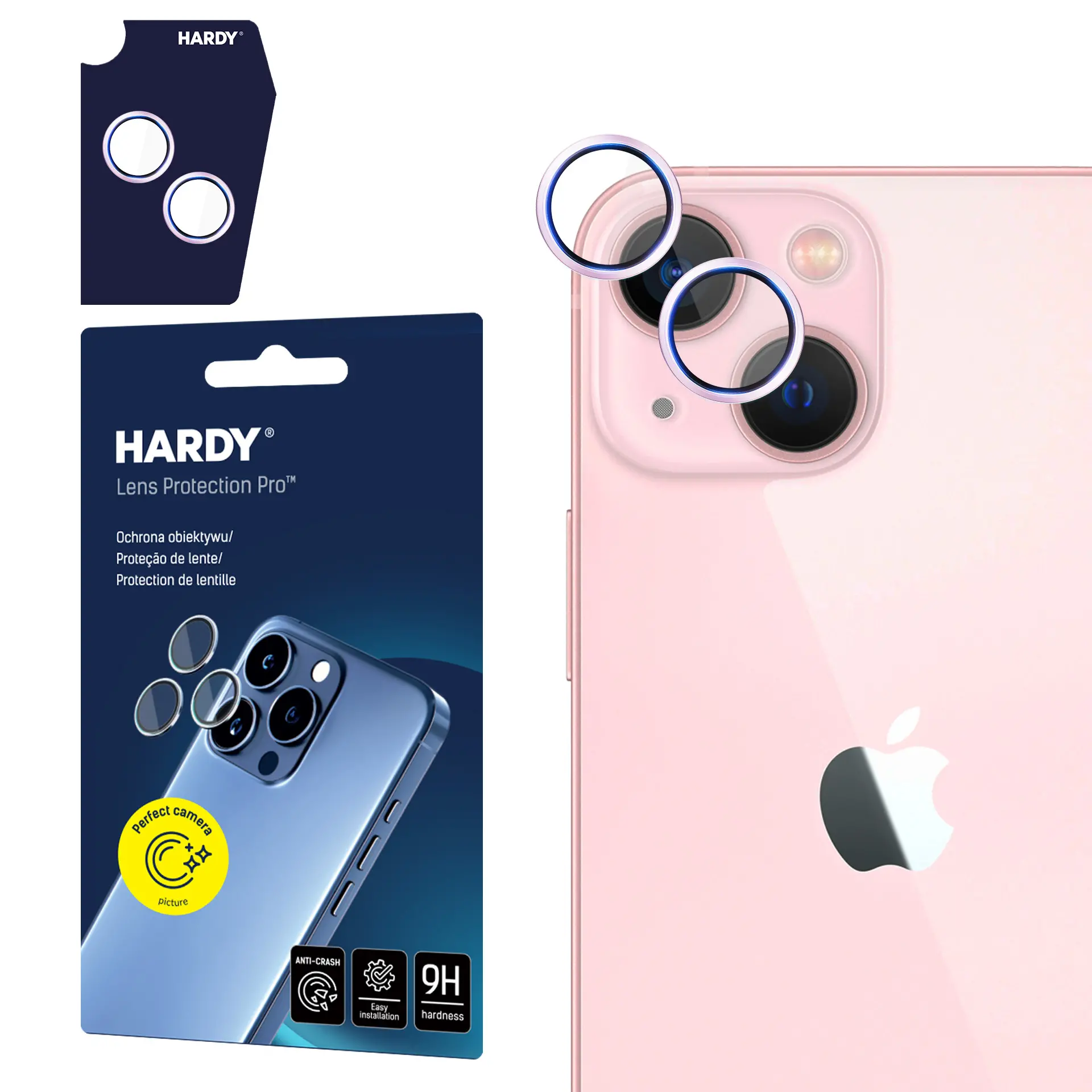 Szkło hartowane 3mk Hardy Lens Protection Pro Pink na aparat iPhone 15/15 Plus