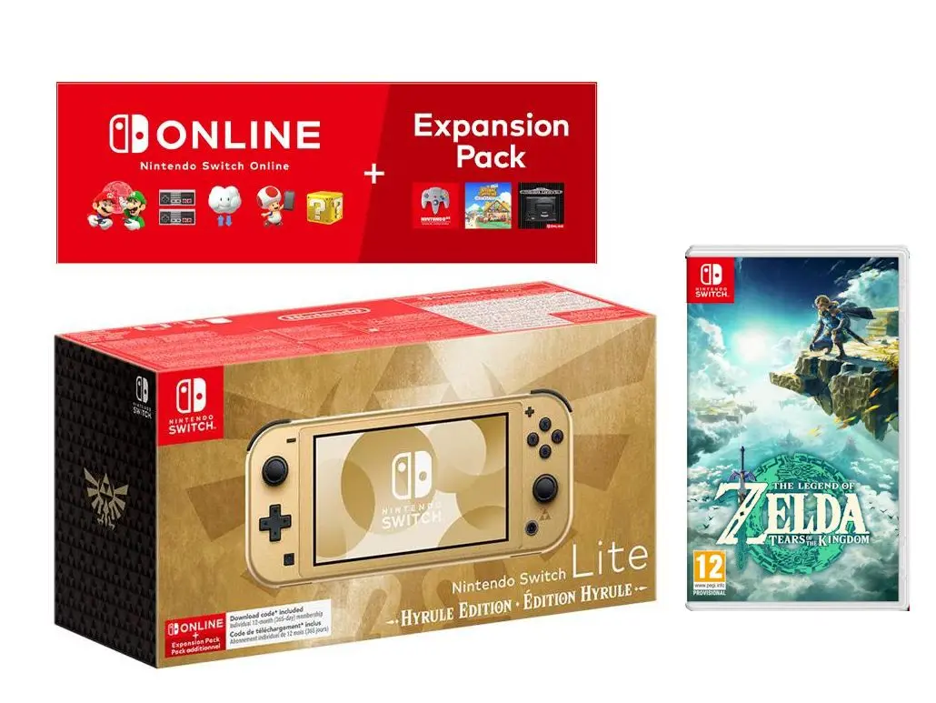 Konsola Nintendo Switch Lite Hyrule Edition + NS Online 365dni + Expansion Pack + The Legend of Zelda Tears of the Kingdom