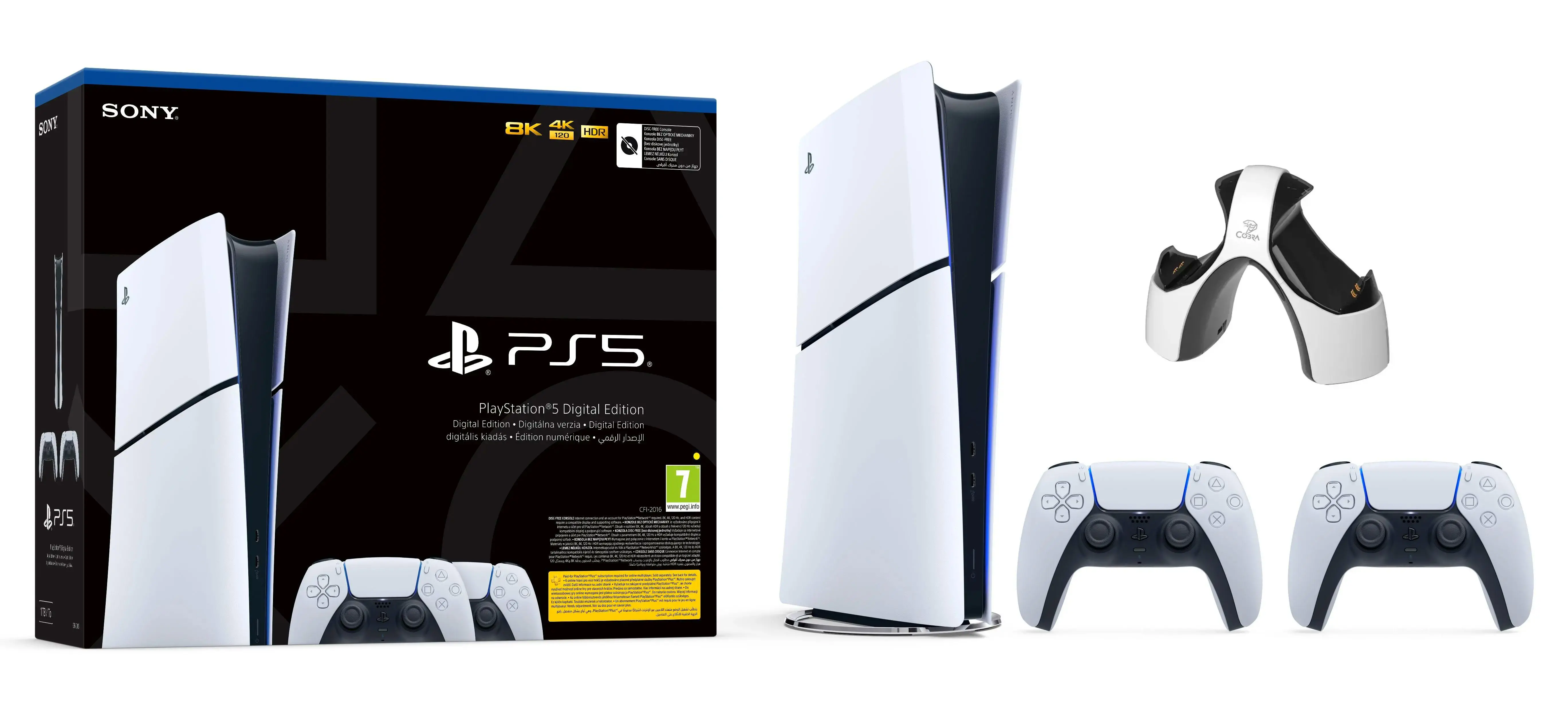 Konsola Sony PlayStation 5 Digital Slim D Chassis (PS5) 1TB + Dodatkowy Pad Biały + Ładowarka Cobra P5G12
