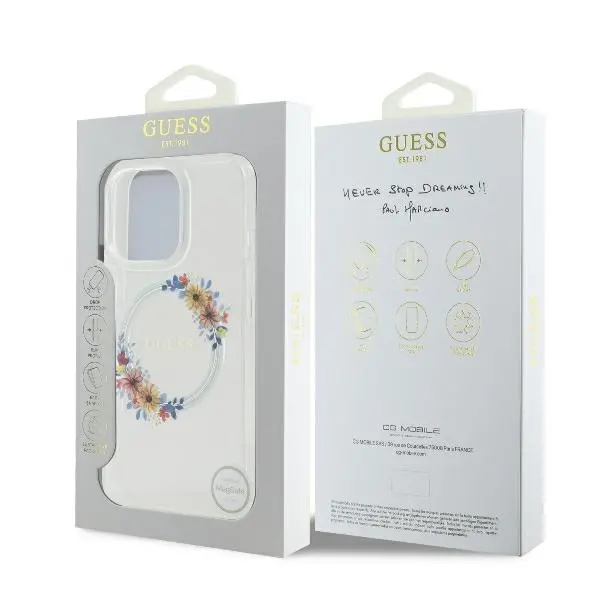 Etui Guess hardcase IML Flowers Wreath MagSafe do iPhone 16 Pro Max