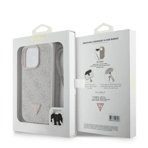 Etui Guess Leather Metal Logo Strass Crossbody do iPhone 16 Pro Max Różowy