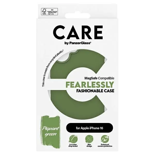 Etui PanzerGlass Fearlessly Fashionable MagSafe do iPhone 16 Zielony