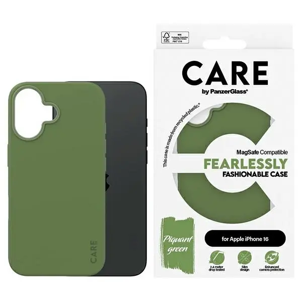 Etui PanzerGlass Fearlessly Fashionable MagSafe do iPhone 16 Zielony