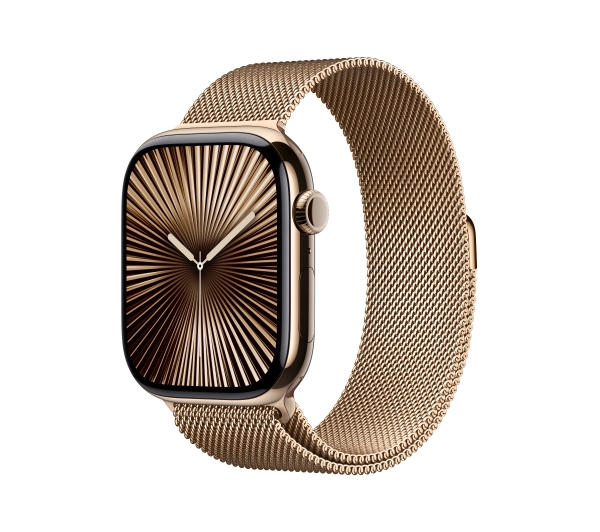 Apple Watch Series 10 GPS + Cellular koperta 46mm tytan złoty bransoleta mediolańska złota M/L