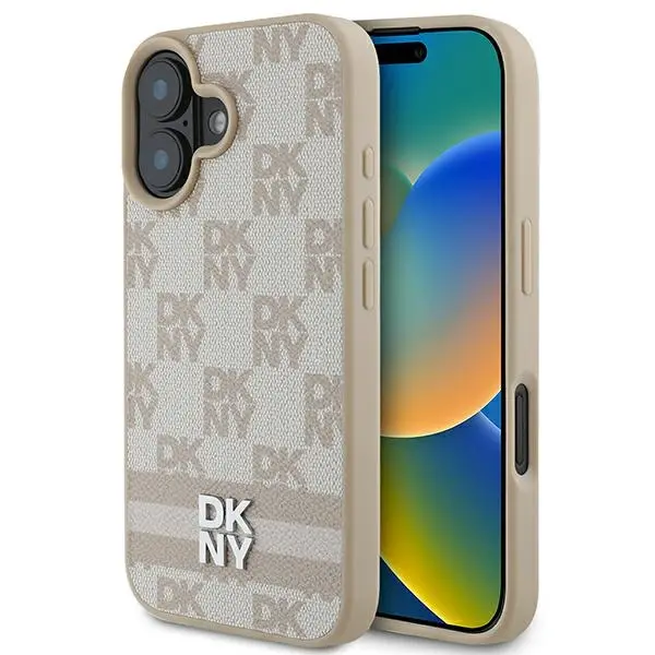 Etui DKNY Checkered Pattern & Printed Stripes do iPhone 16 Różowy