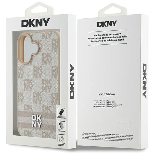 Etui DKNY Checkered Pattern & Printed Stripes do iPhone 16 Różowy