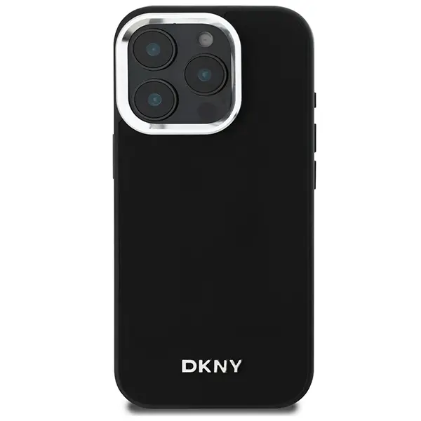 Etui DKNY Plain Silver Logo MagSafe do iPhone 16 Pro Czarny