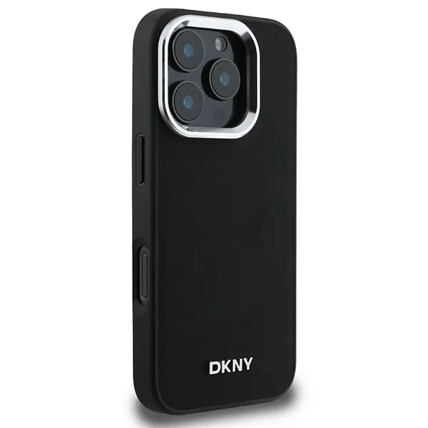 Etui DKNY Plain Silver Logo MagSafe do iPhone 16 Pro Czarny