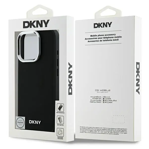 Etui DKNY Plain Silver Logo MagSafe do iPhone 16 Pro Czarny