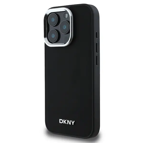Etui DKNY Plain Silver Logo MagSafe do iPhone 16 Pro Czarny