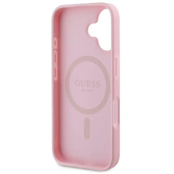 Etui Guess Peony Script Logo MagSafe do iPhone 16 Plus Różowy