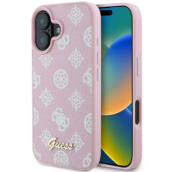 Etui Guess Peony Script Logo MagSafe do iPhone 16 Plus Różowy