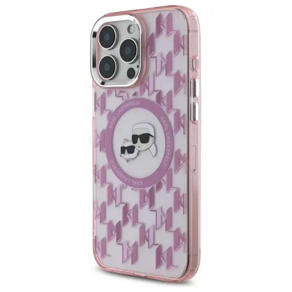 Etui Karl Lagerfeld IML Monogram Karl&Choupette Head MagSafe do iPhone 16 Pro Max Różowy