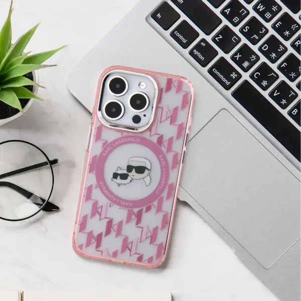 Etui Karl Lagerfeld IML Monogram Karl&Choupette Head MagSafe do iPhone 16 Pro Max Różowy