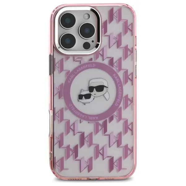 Etui Karl Lagerfeld IML Monogram Karl&Choupette Head MagSafe do iPhone 16 Pro Max Różowy