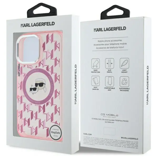 Etui Karl Lagerfeld IML Monogram Karl&Choupette Head MagSafe do iPhone 16 Pro Max Różowy