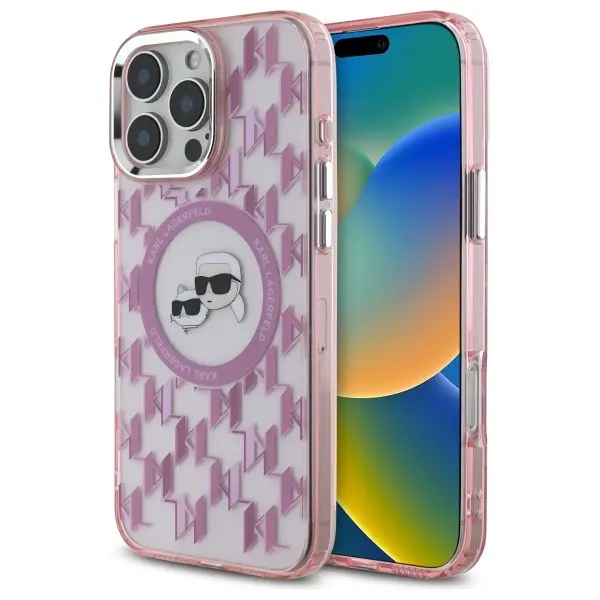 Etui Karl Lagerfeld IML Monogram Karl&Choupette Head MagSafe do iPhone 16 Pro Max Różowy