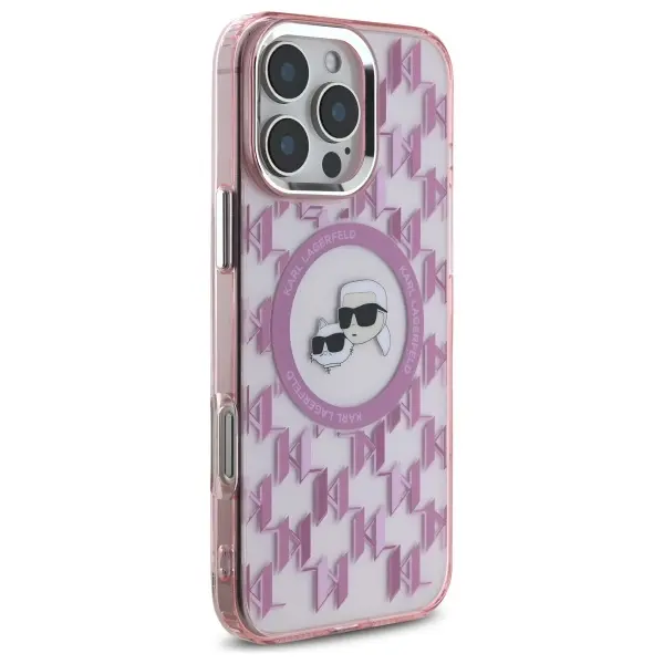 Etui Karl Lagerfeld IML Monogram Karl&Choupette Head MagSafe do iPhone 16 Pro Max Różowy