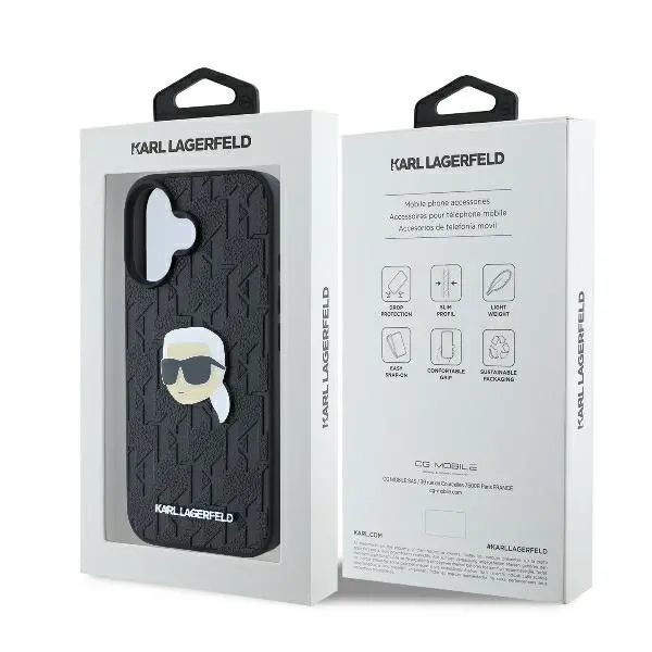 Etui Karl Lagerfeld Monogram Karl Head Pin do iPhone 16 Czarny