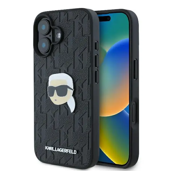 Etui Karl Lagerfeld Monogram Karl Head Pin do iPhone 16 Czarny
