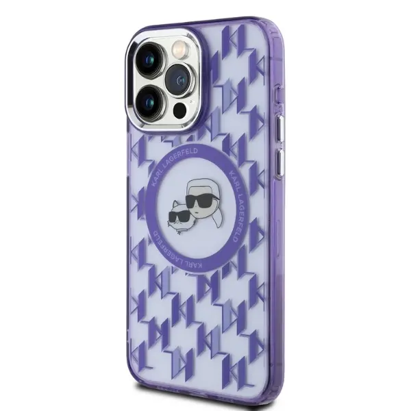 Etui Karl Lagerfeld IML Monogram Karl&Choupette Head MagSafe do iPhone 15 Pro Max Fioletowy
